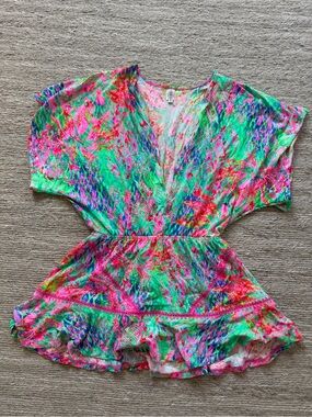 Luli Fama Neon Green Pink & Blue Abstract Swim Coverup